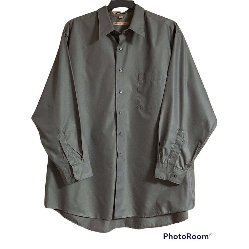Mens Milano Uomo Long Sleeve Dress Shirt Quality 18.5 34/35 Grayish Green EUC